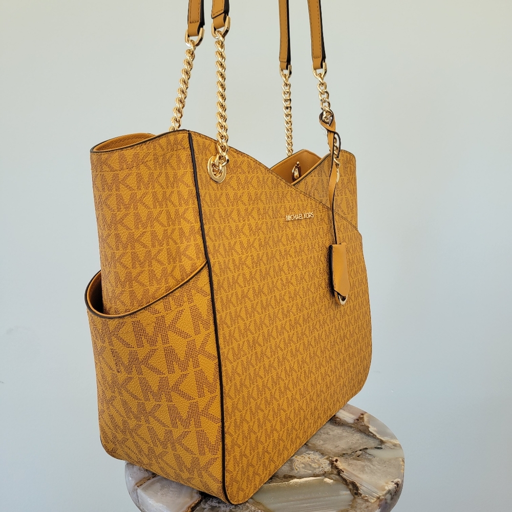 NWT Michael Kors Jet Set Large Logo Shoulder Bag, Marigold - Picture 3 of 11